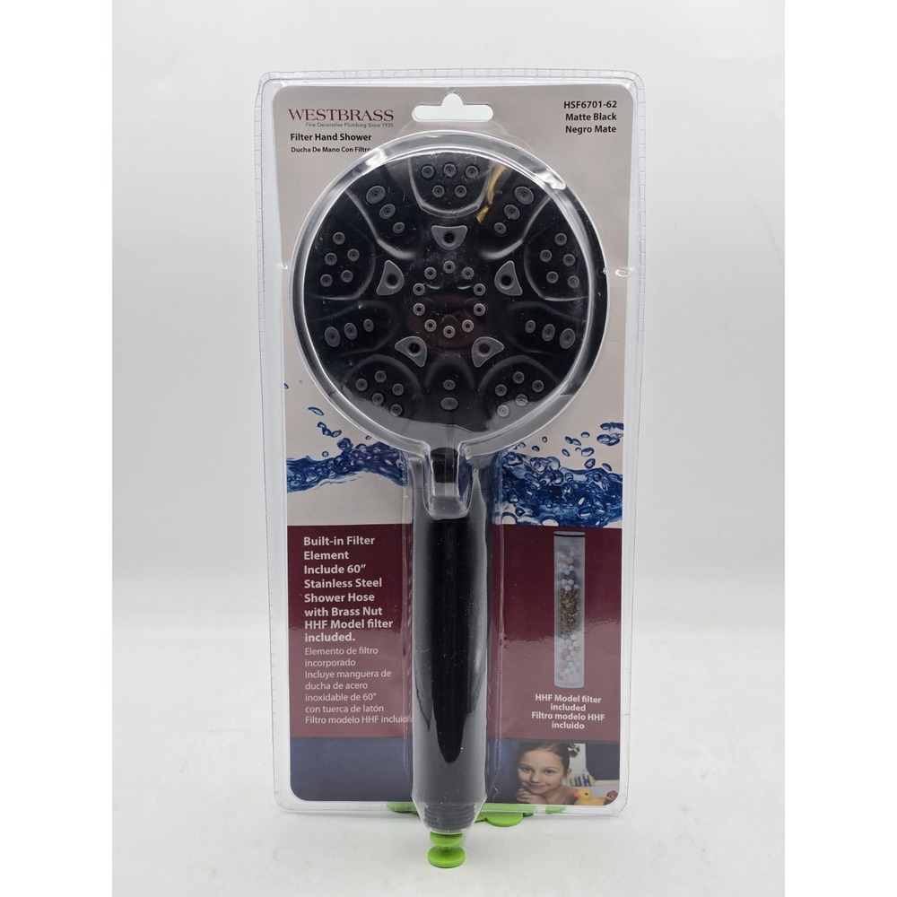 HS6701-62 5" Round Thin 6-Function Adjustable Spray Hand Shower, Matte Black‎